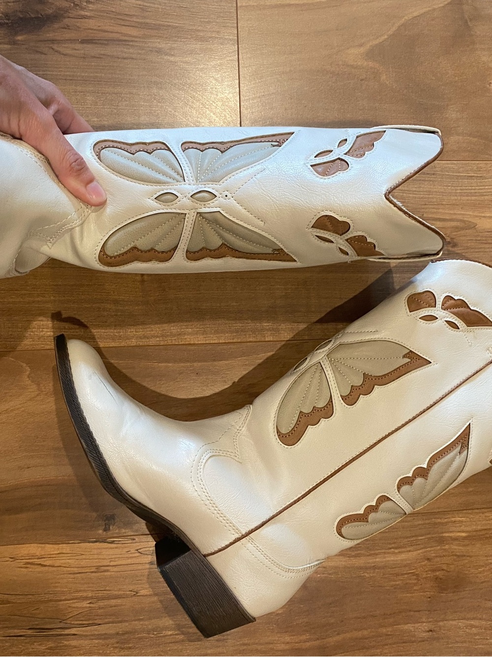Coconuts by Matisse Cream and Tan Western Cutout Heeled Boots